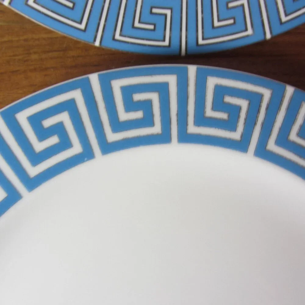 Jonathan Adler silver & blue greek key salad plates - pair of 2 (W5108)
